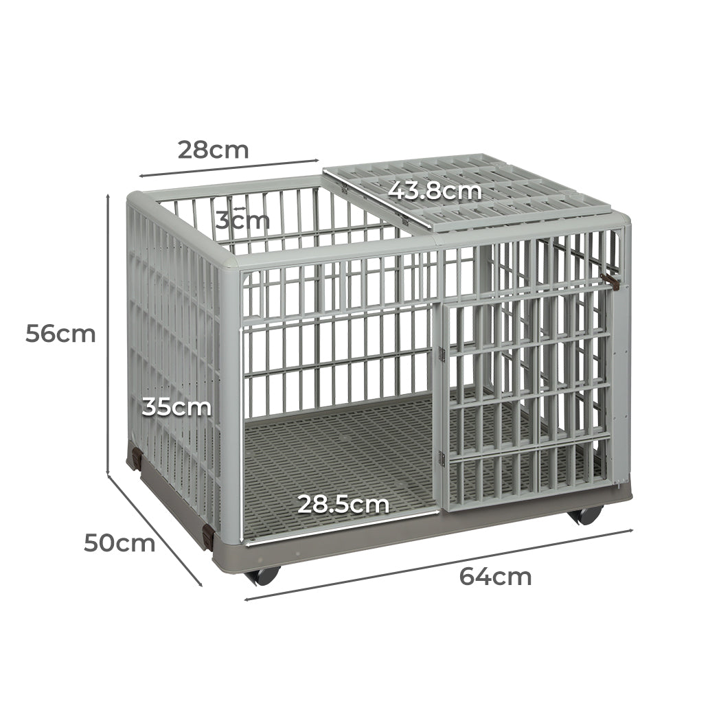 PaWz Dog Crate Pet Kennel Indoor Sturdy ABS Plastic Wheels Double Door S Petsleisure
