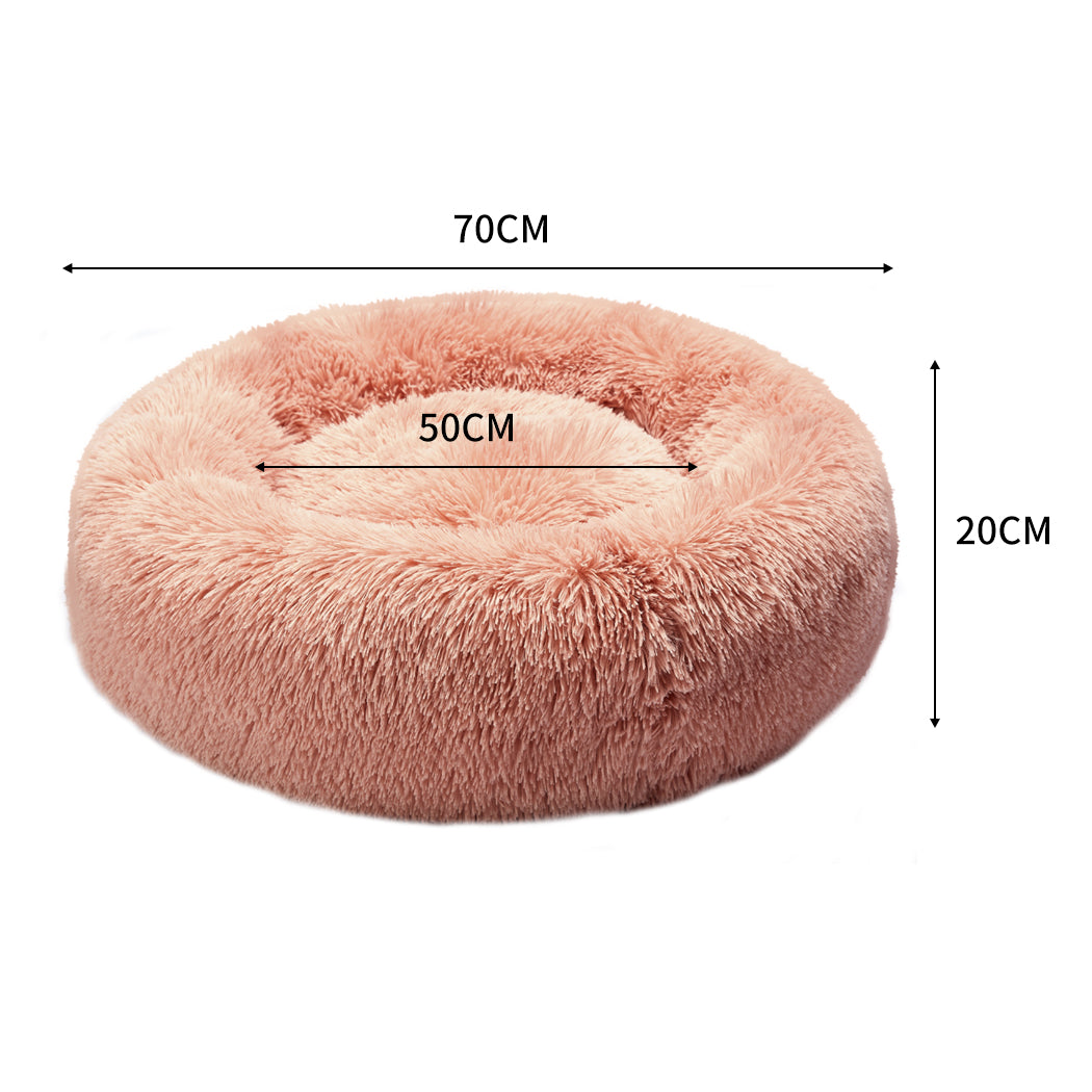 Pet Bed Cat Dog Donut Nest Calming Kennel Cave Deep Sleeping Pink L PaWz