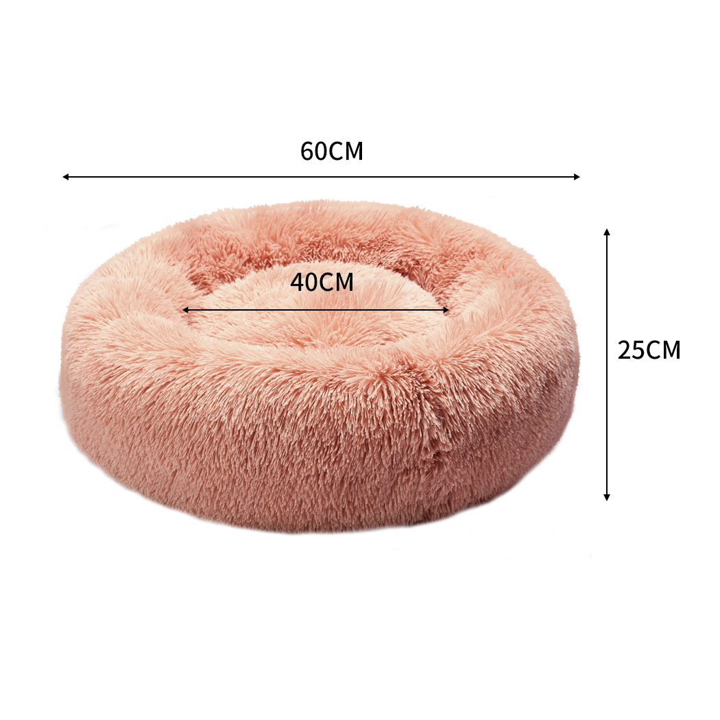 Pet Bed Cat Dog Donut Nest Calming Kennel Cave Deep Sleeping Pink M PaWz