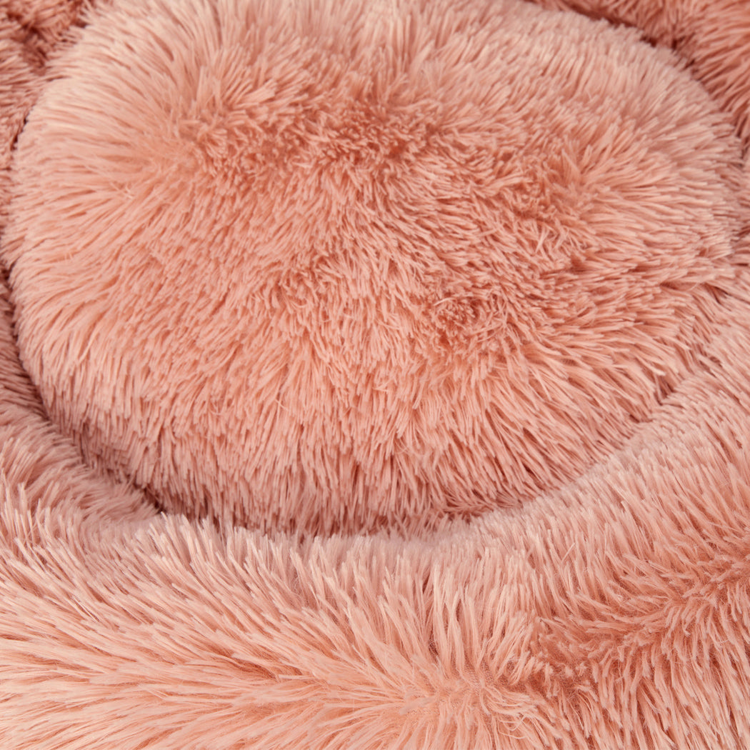 Pet Bed Cat Dog Donut Nest Calming Kennel Cave Deep Sleeping Pink M PaWz