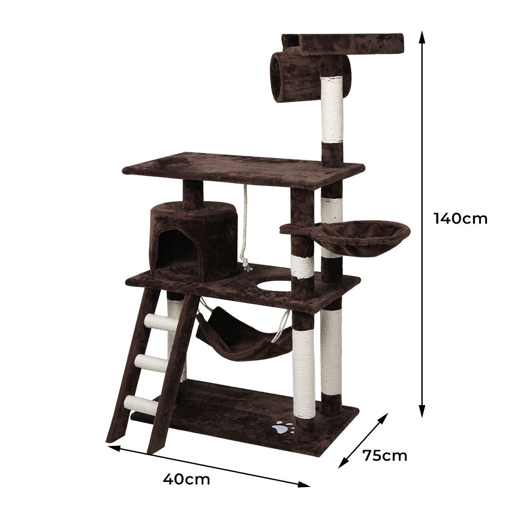 Cat Tree Beastie Scratching Post Pet Scratcher Condo Tower 140cm Dark Brown PaWz