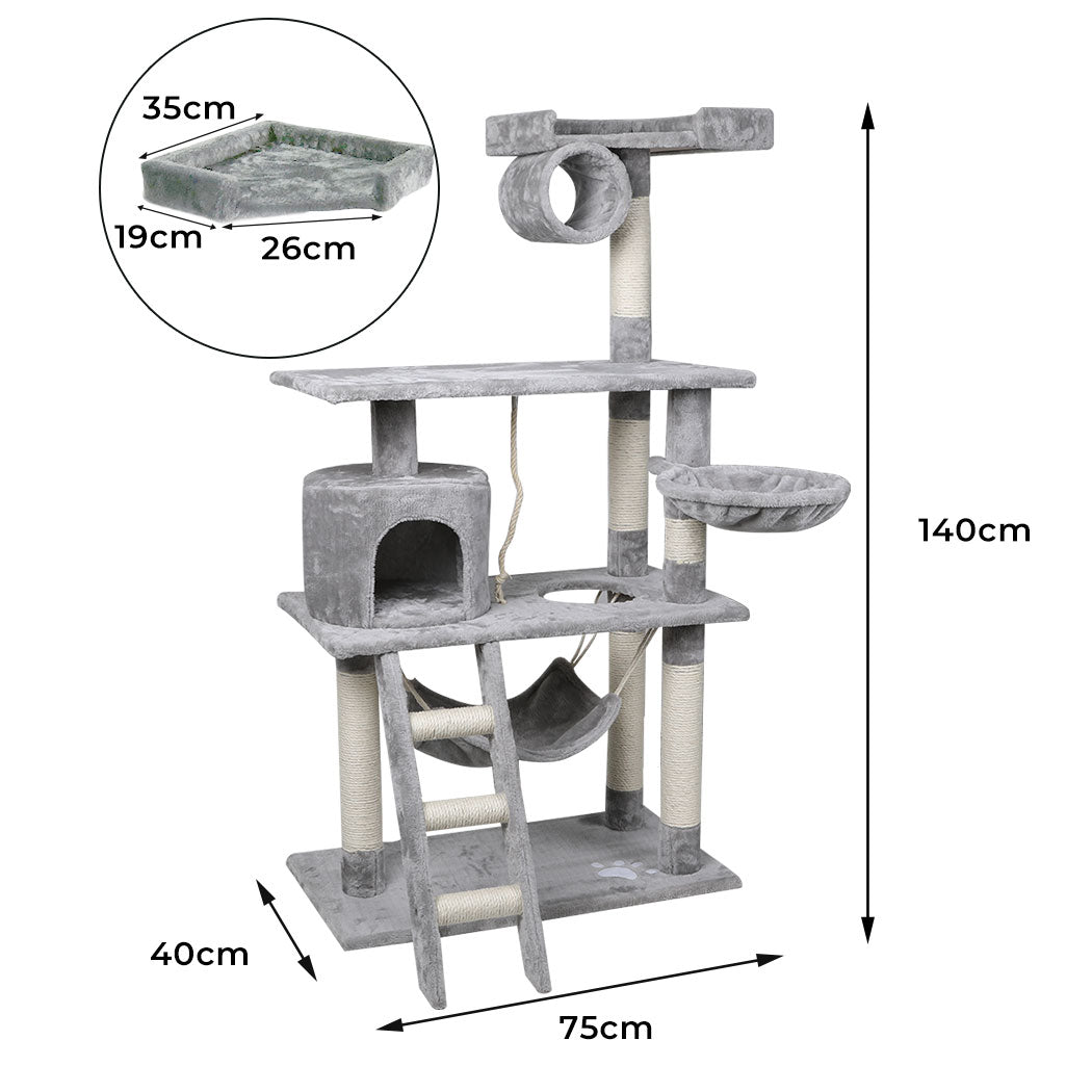 Cat Tree Beastie Scratching Post Pet Scratcher Condo Tower 140cm Grey PaWz