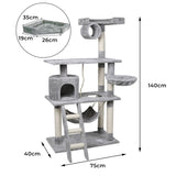 Cat Tree Beastie Scratching Post Pet Scratcher Condo Tower 140cm Grey PaWz