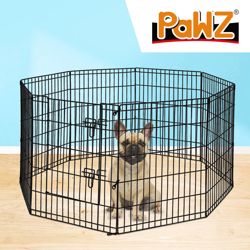 PaWz Pet Dog Playpen Puppy Exercise 8 Panel Enclosure Fence Black With Door 30" PaWz