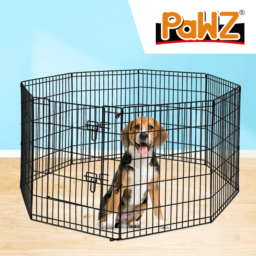 PaWz Pet Dog Playpen Puppy Exercise 8 Panel Enclosure Fence Black With Door 42" PaWz