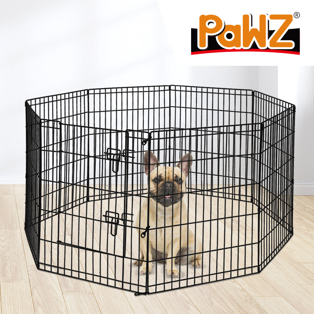 PaWz Pet Dog Playpen Puppy Exercise 8 Panel Enclosure Fence Black With Door 30" PaWz