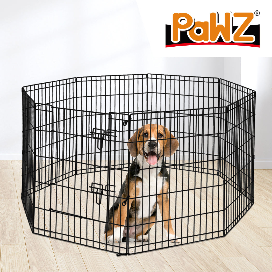 PaWz Pet Dog Playpen Puppy Exercise 8 Panel Enclosure Fence Black With Door 42" PaWz