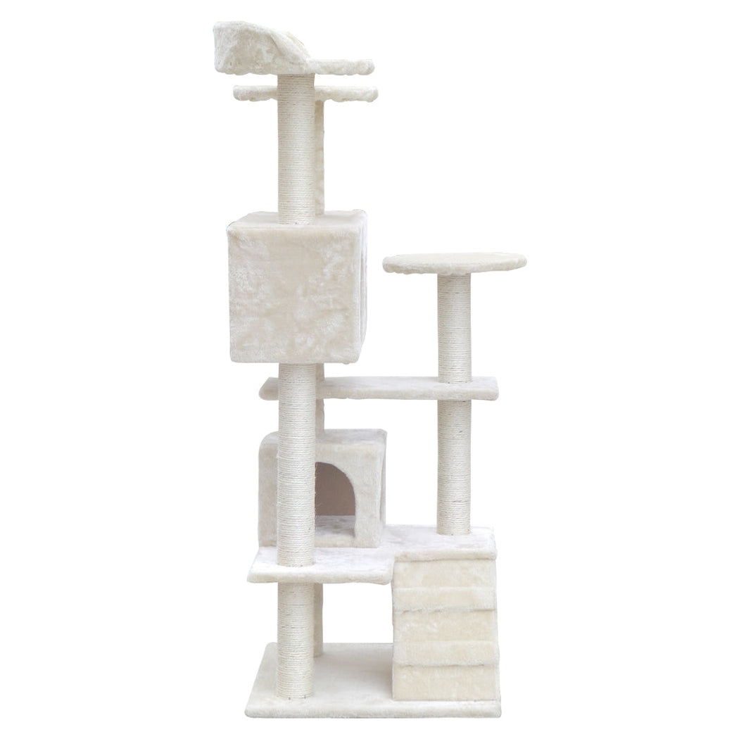 i.Pet Cat Tree 134cm Trees Scratching Post Scratcher Tower Condo House Furniture Wood Beige i.Pet