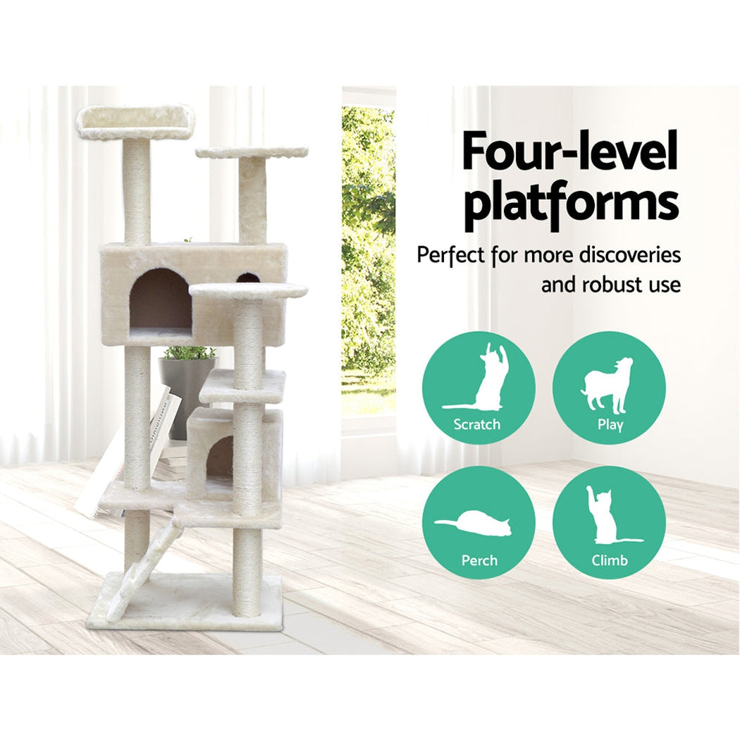 i.Pet Cat Tree 134cm Trees Scratching Post Scratcher Tower Condo House Furniture Wood Beige i.Pet