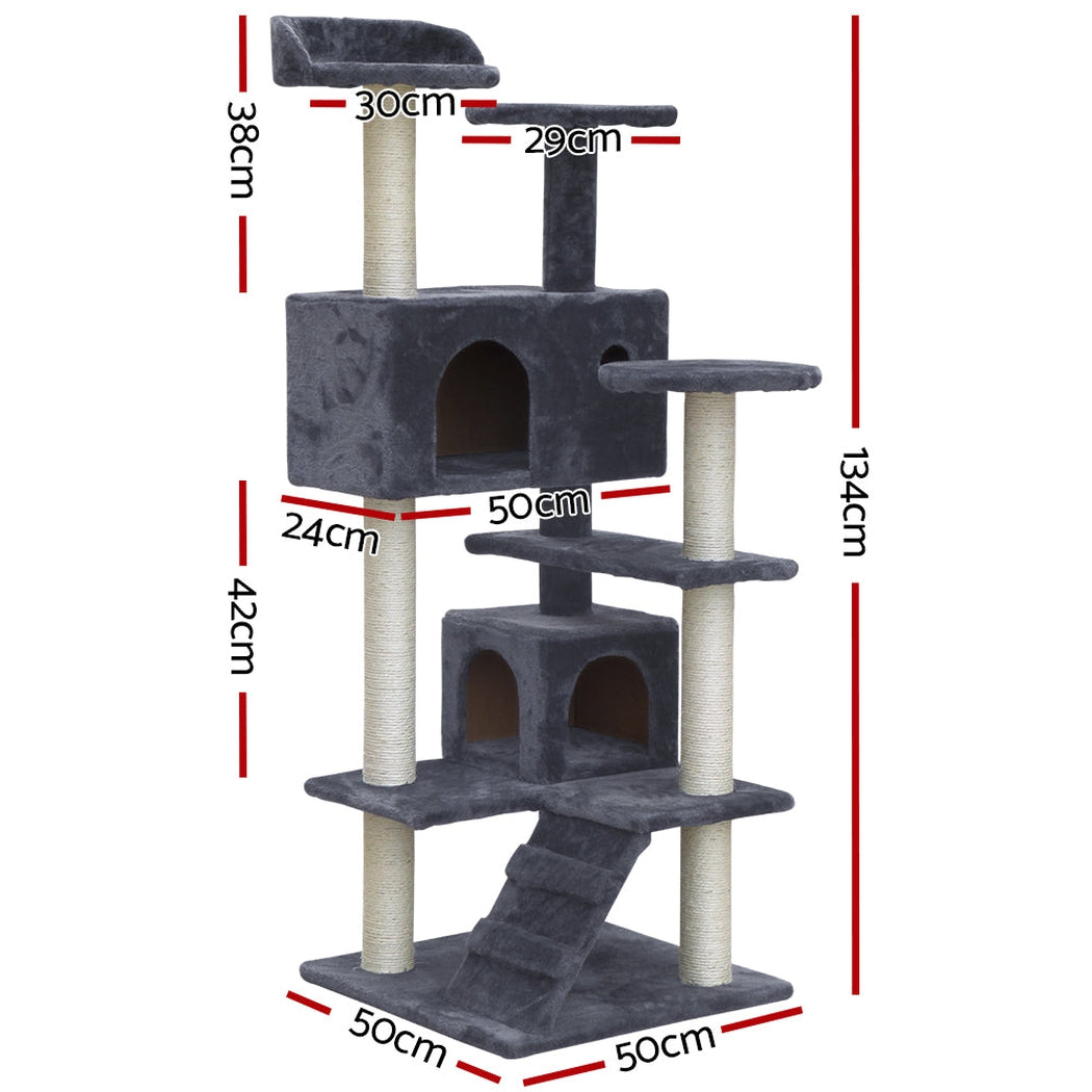 i.Pet Cat Tree 134cm Trees Scratching Post Scratcher Tower Condo House Furniture Wood Grey i.Pet
