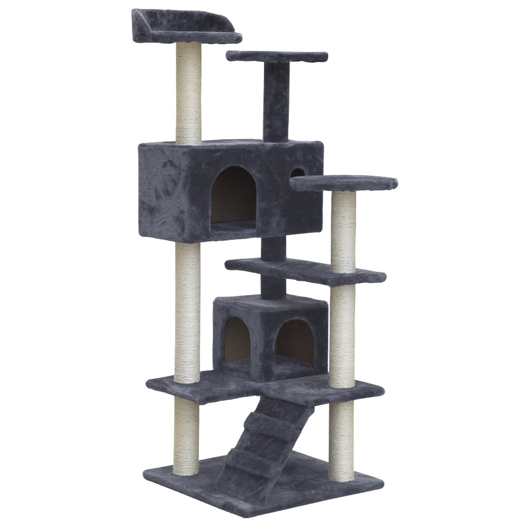 i.Pet Cat Tree 134cm Trees Scratching Post Scratcher Tower Condo House Furniture Wood Grey i.Pet