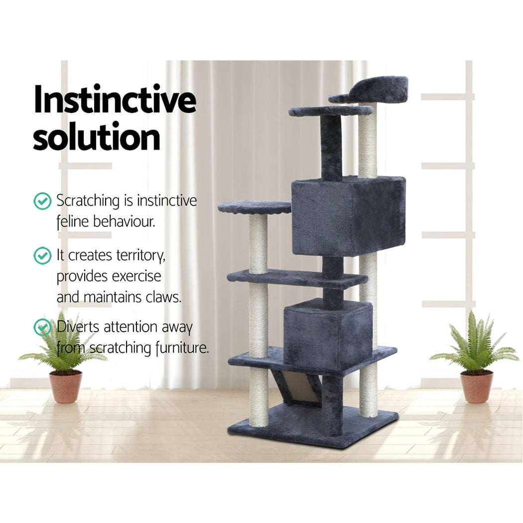 i.Pet Cat Tree 134cm Trees Scratching Post Scratcher Tower Condo House Furniture Wood Grey i.Pet
