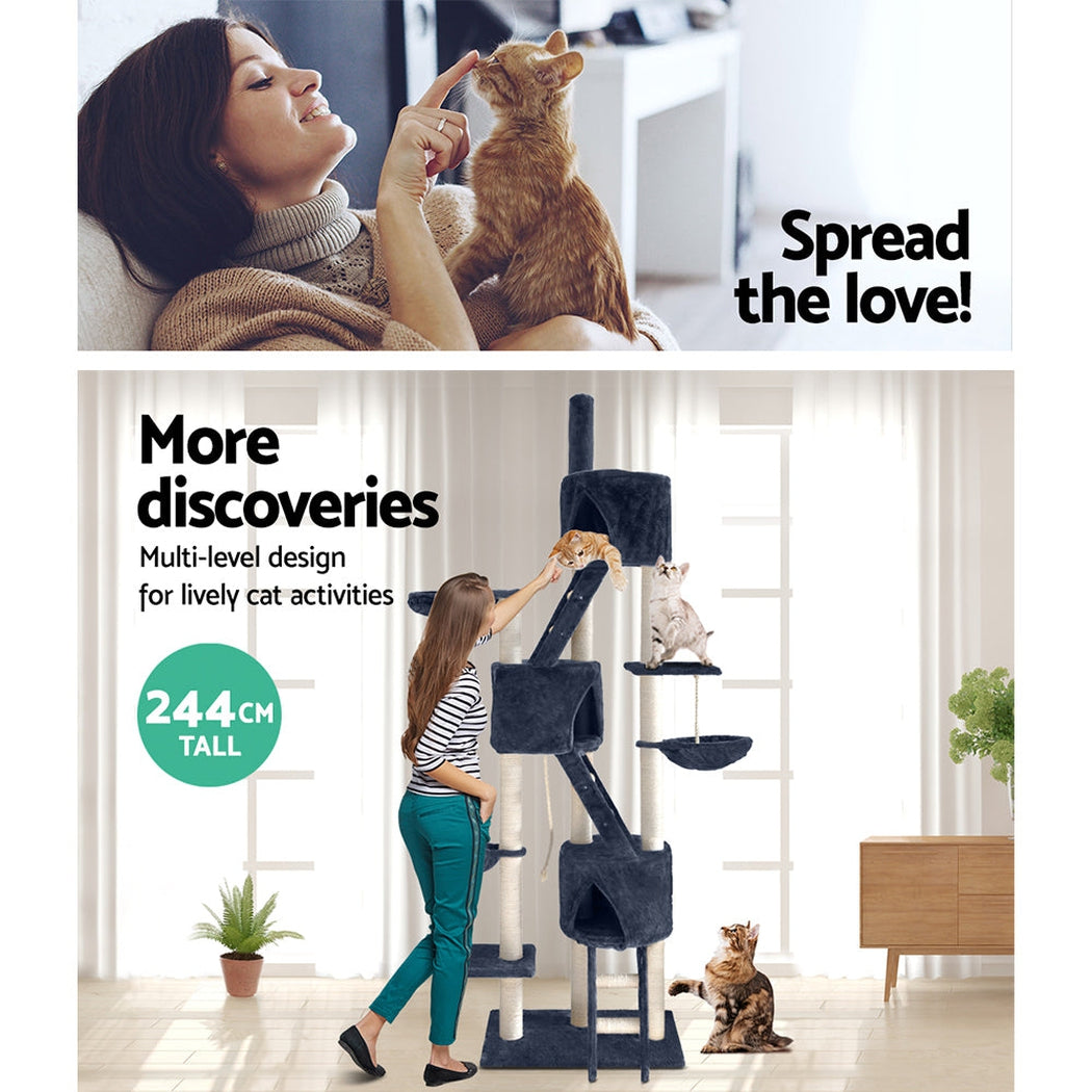 i.Pet Cat Tree 244cm Trees Scratching Post Scratcher Tower Condo House Furniture Wood i.Pet
