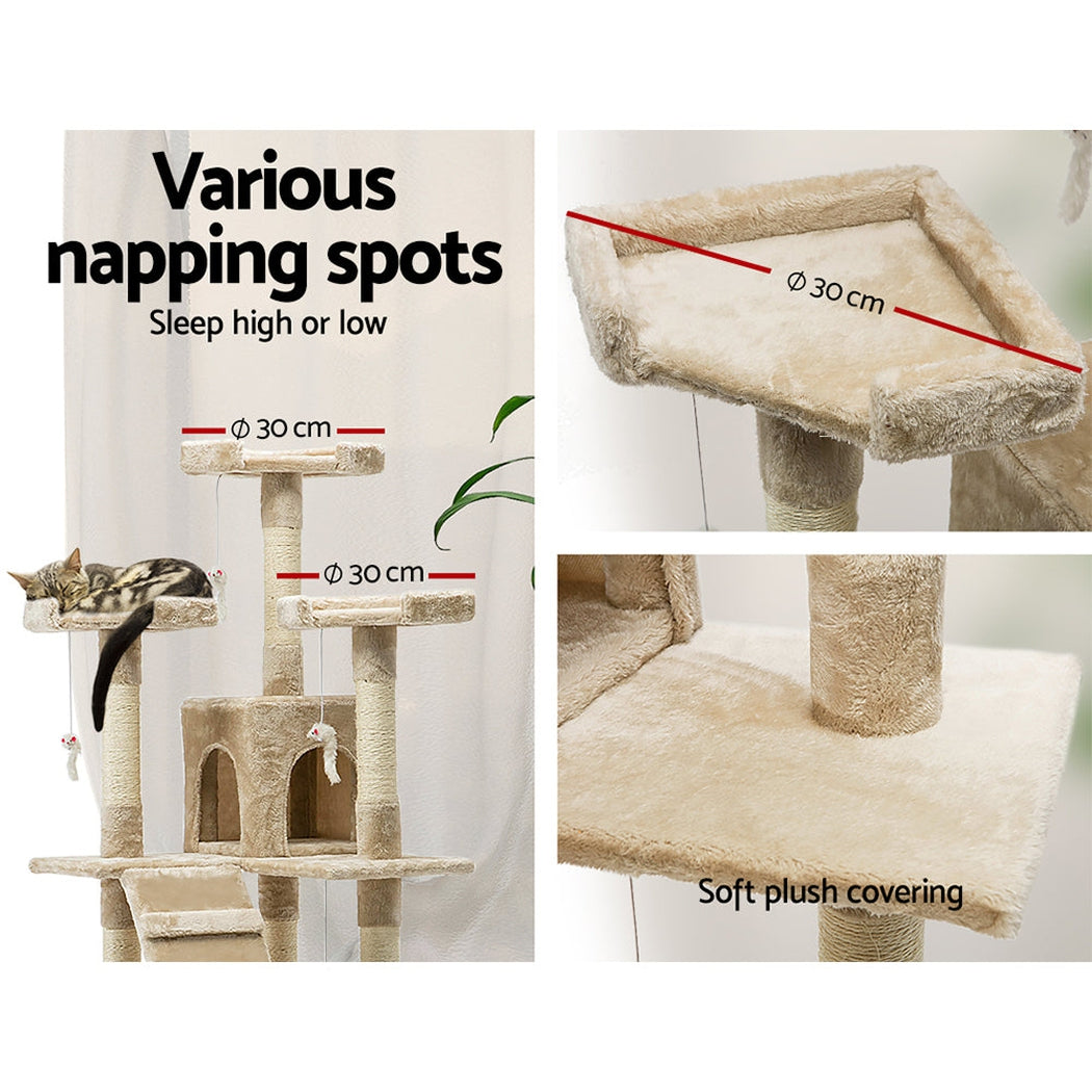 i.Pet Cat Tree 180cm Trees Scratching Post Scratcher Tower Condo House Furniture Wood Beige i.Pet