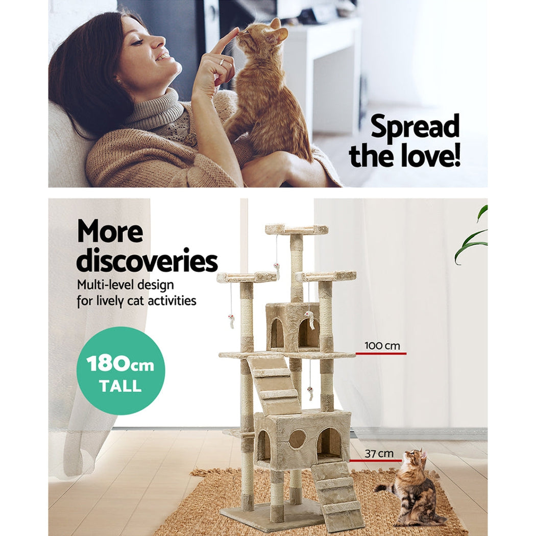 i.Pet Cat Tree 180cm Trees Scratching Post Scratcher Tower Condo House Furniture Wood Beige i.Pet