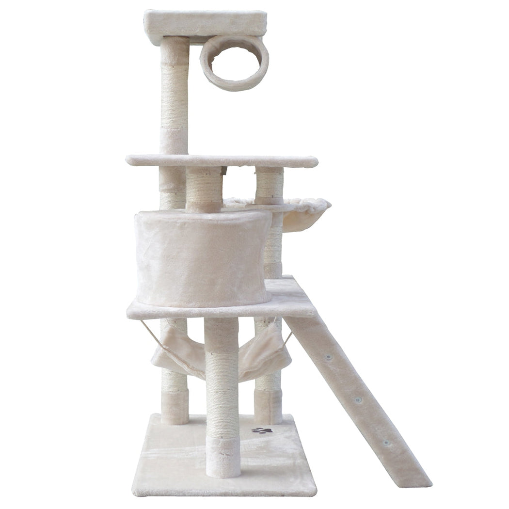 i.Pet Cat Tree 141cm Trees Scratching Post Scratcher Tower Condo House Furniture Wood Beige i.Pet