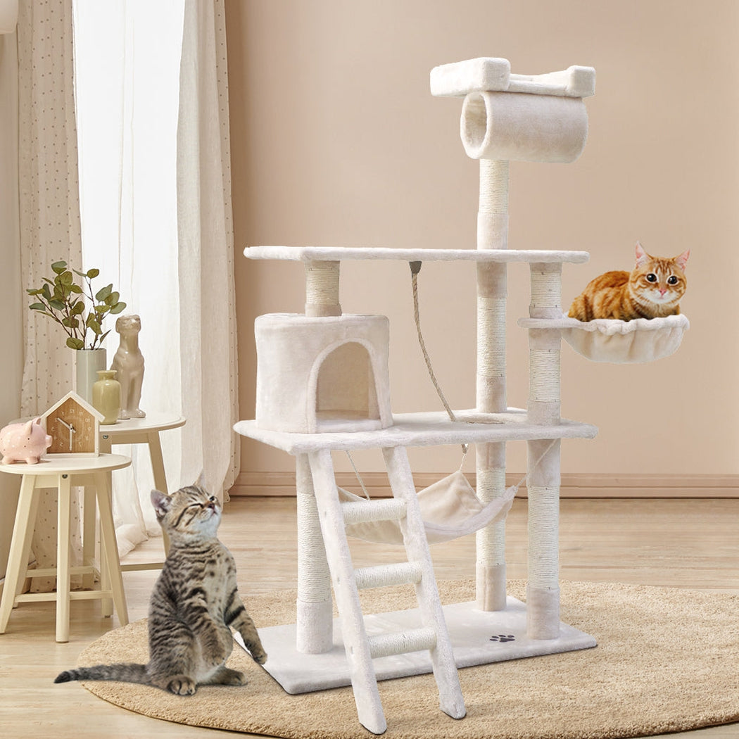 i.Pet Cat Tree 141cm Trees Scratching Post Scratcher Tower Condo House Furniture Wood Beige i.Pet