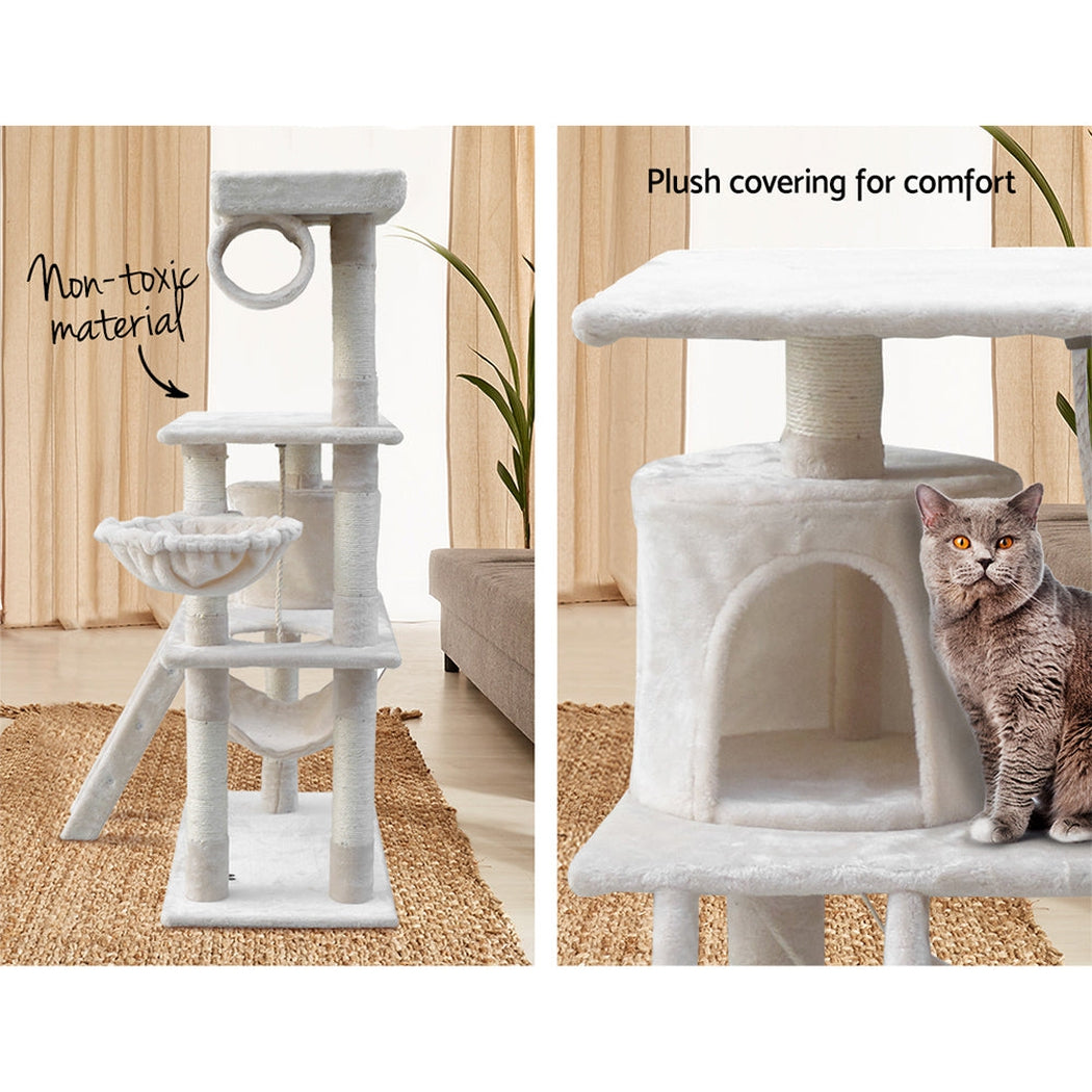 i.Pet Cat Tree 141cm Trees Scratching Post Scratcher Tower Condo House Furniture Wood Beige i.Pet