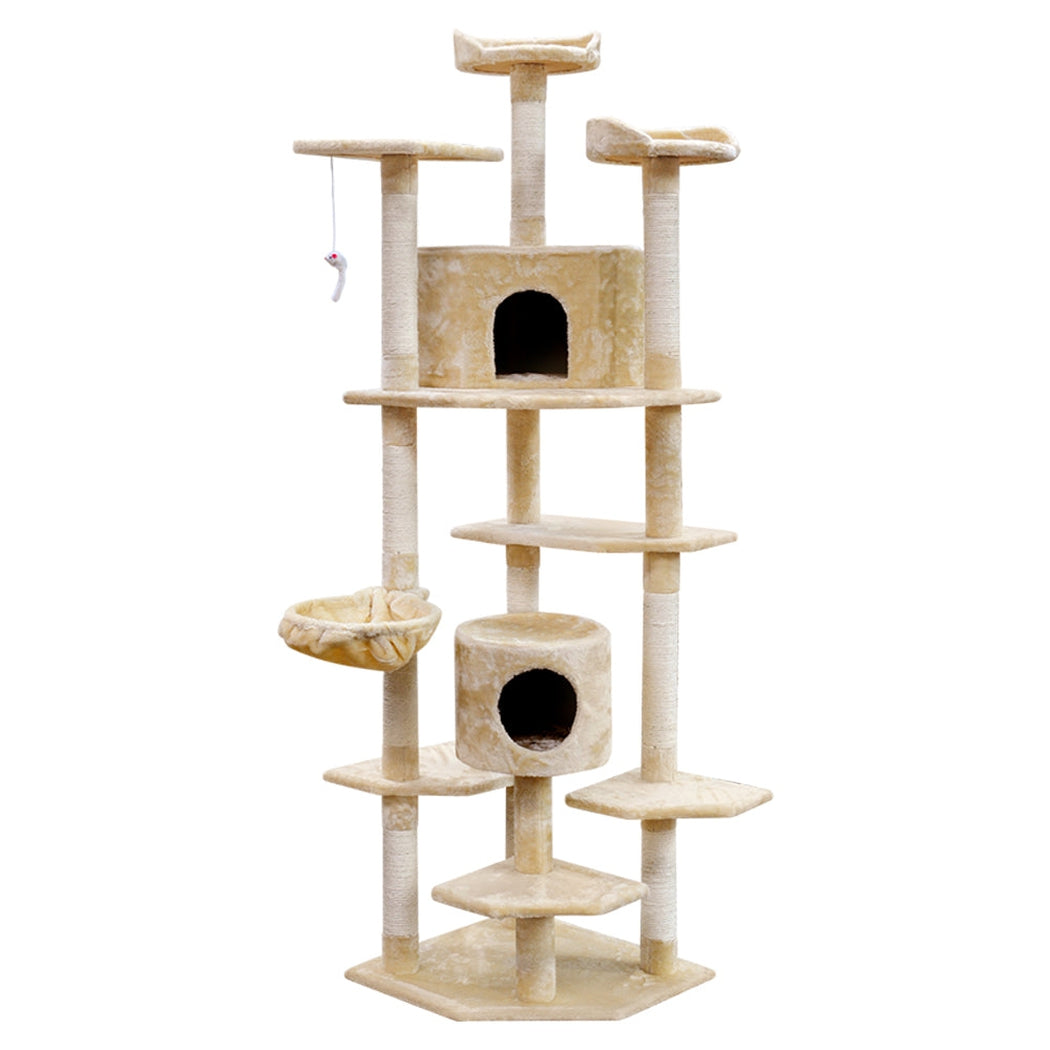 i.Pet Cat Tree 203cm Trees Scratching Post Scratcher Tower Condo House Furniture Wood Beige i.Pet