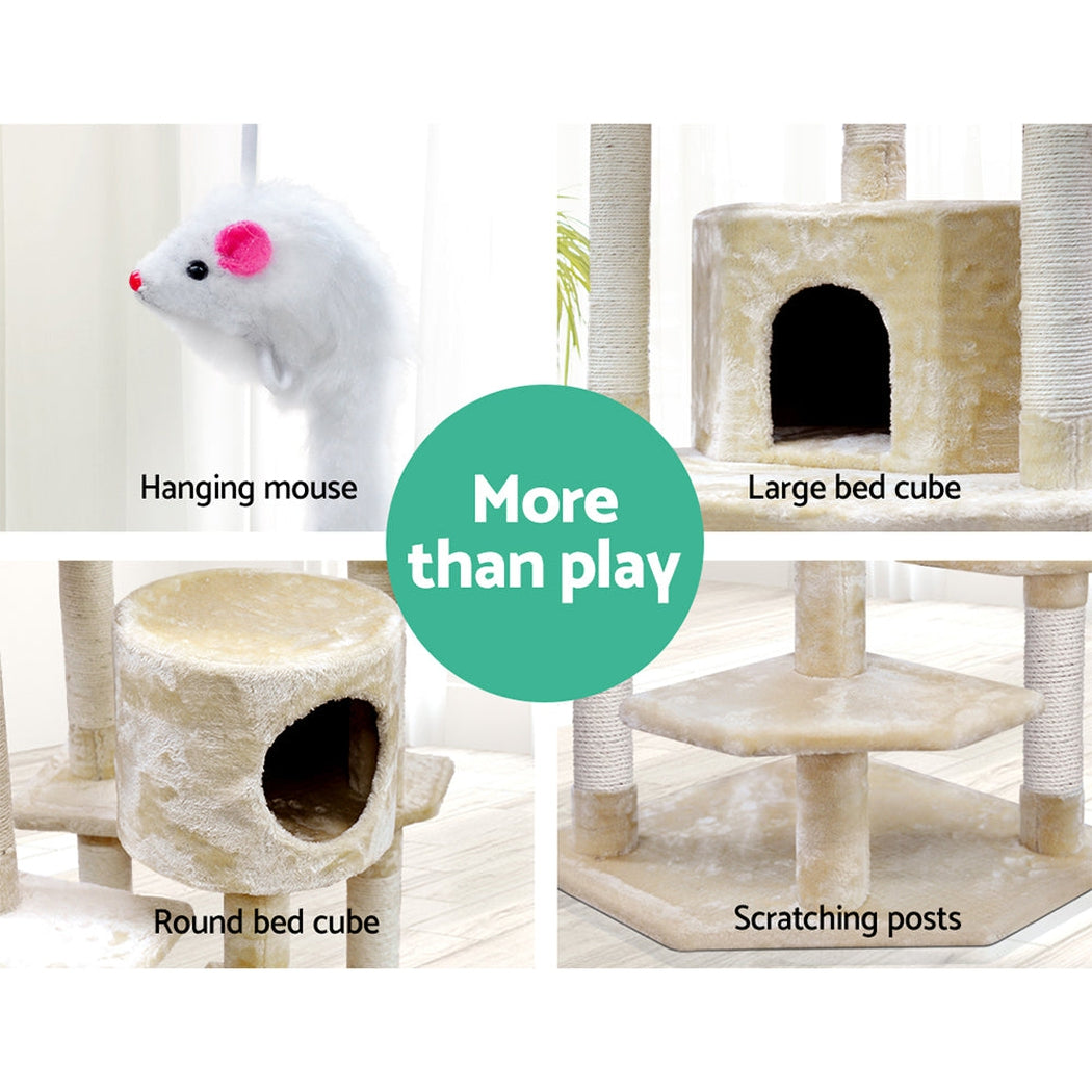 i.Pet Cat Tree 203cm Trees Scratching Post Scratcher Tower Condo House Furniture Wood Beige i.Pet