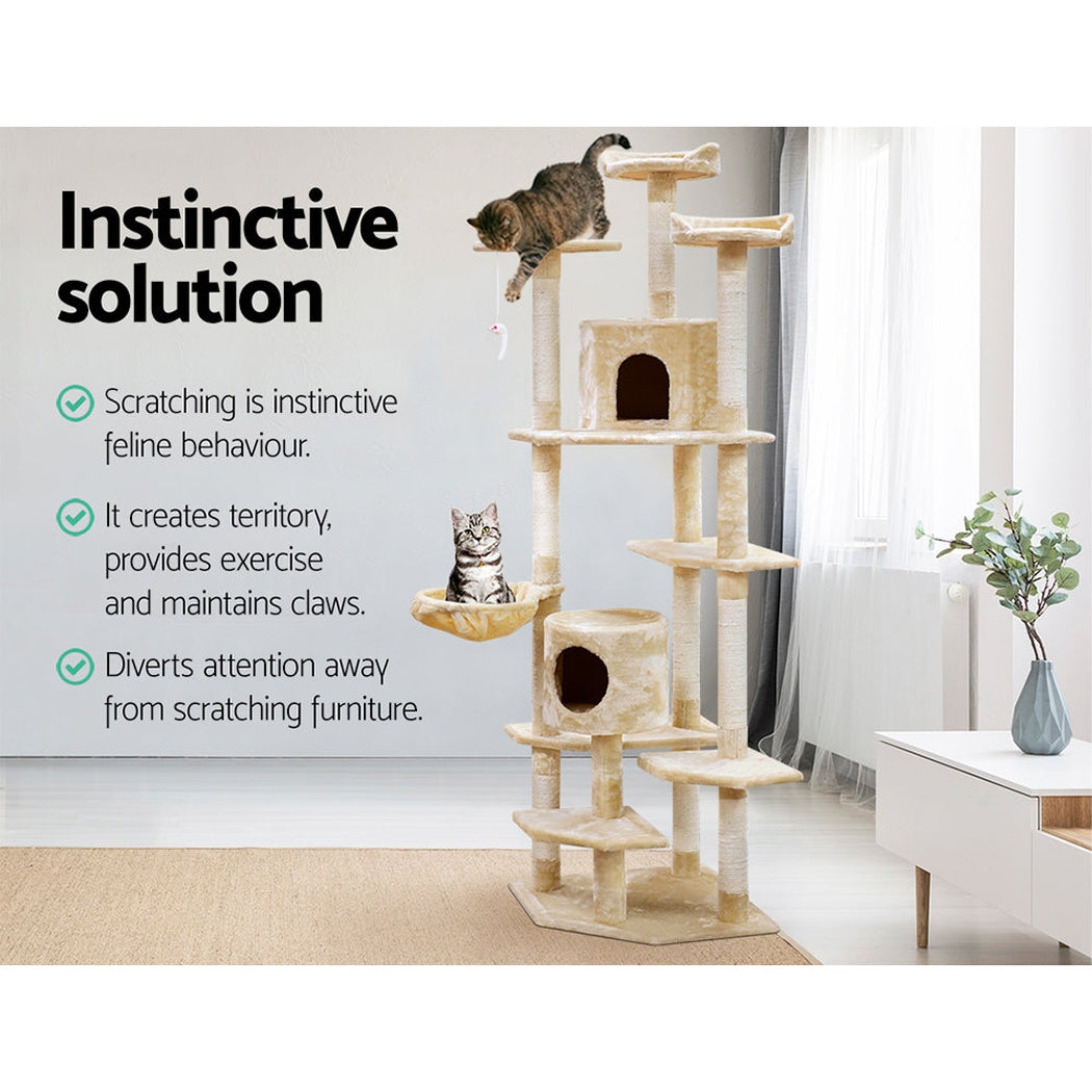 i.Pet Cat Tree 203cm Trees Scratching Post Scratcher Tower Condo House Furniture Wood Beige i.Pet
