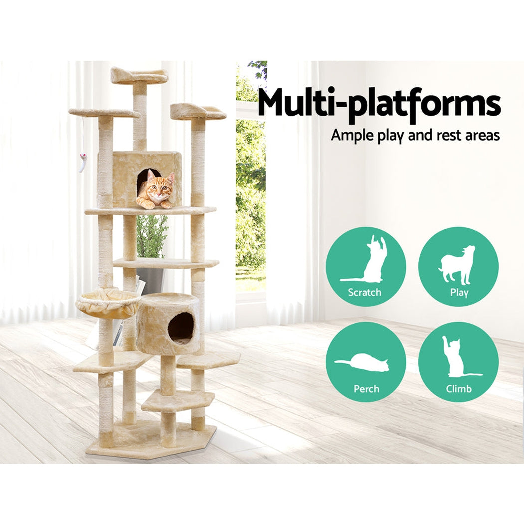 i.Pet Cat Tree 203cm Trees Scratching Post Scratcher Tower Condo House Furniture Wood Beige i.Pet
