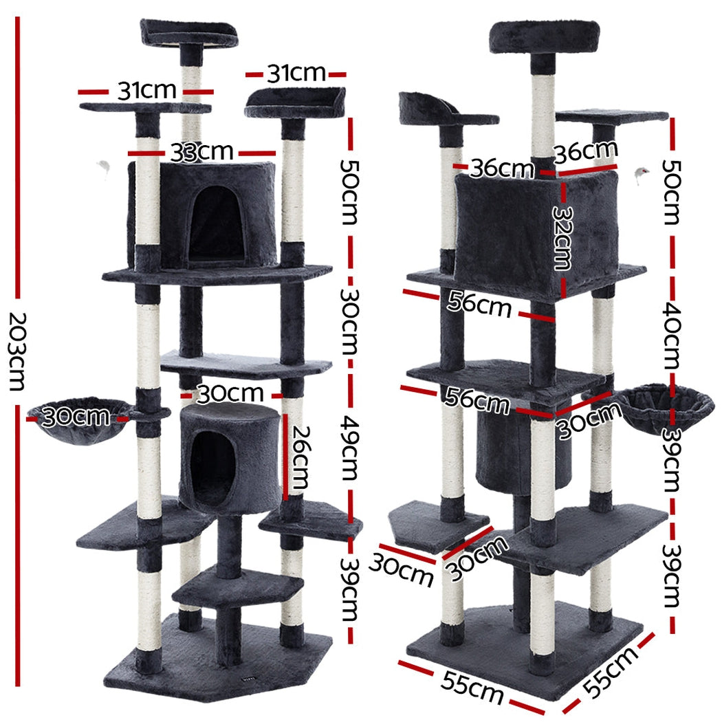i.Pet Cat Tree 203cm Trees Scratching Post Scratcher Tower Condo House Furniture Wood i.Pet