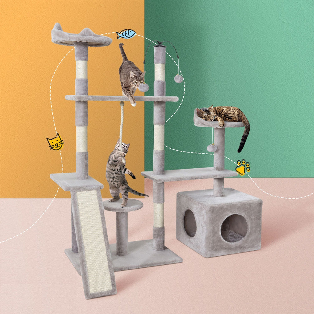 i.Pet Cat Tree Scratching Post Scratcher Tower Condo House Grey 135cm i.Pet