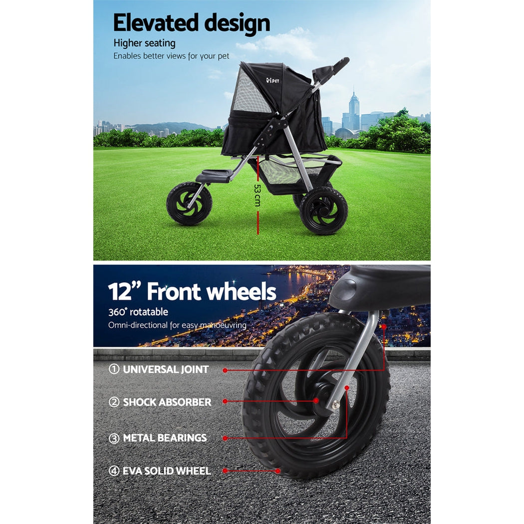 i.Pet Pet Stroller Dog Carrier Foldable Pram Large Black i.Pet
