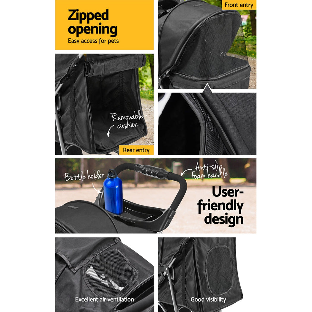 i.Pet 4 Wheel Pet Stroller - Black i.Pet