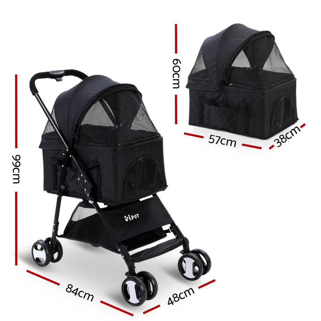 i.Pet Pet Stroller Dog Carrier Foldable Pram 3 In 1 Middle Size Black i.Pet