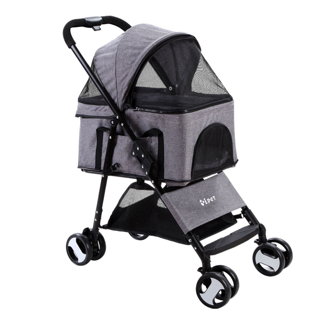 i.Pet Pet Stroller Dog Carrier Foldable Pram 3 In 1 Middle Size Grey i.Pet