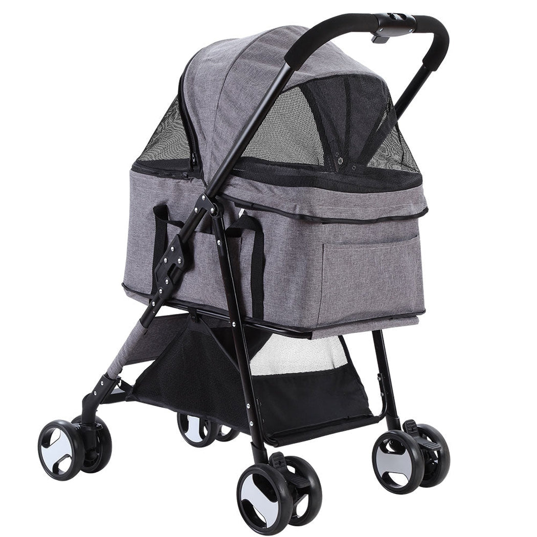 i.Pet Pet Stroller Dog Carrier Foldable Pram 3 In 1 Middle Size Grey i.Pet