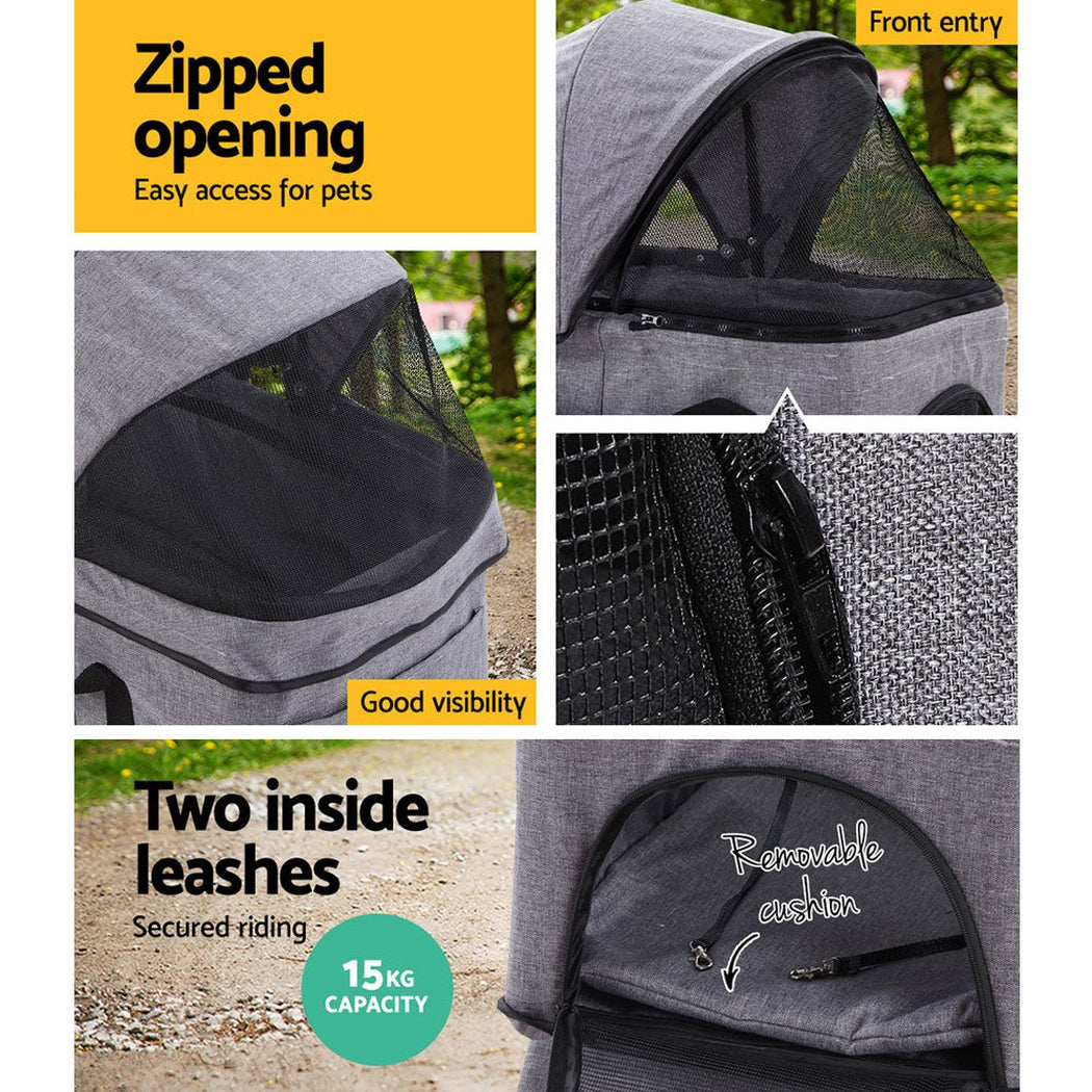 i.Pet Pet Stroller Dog Carrier Foldable Pram 3 In 1 Middle Size Grey i.Pet