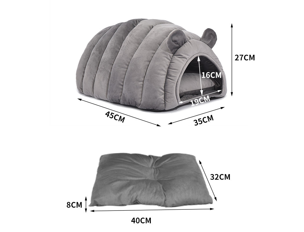 Pet Bed Comfy Kennel Cave Cat Beds Bedding Castle Igloo Round Nest Grey M PaWz