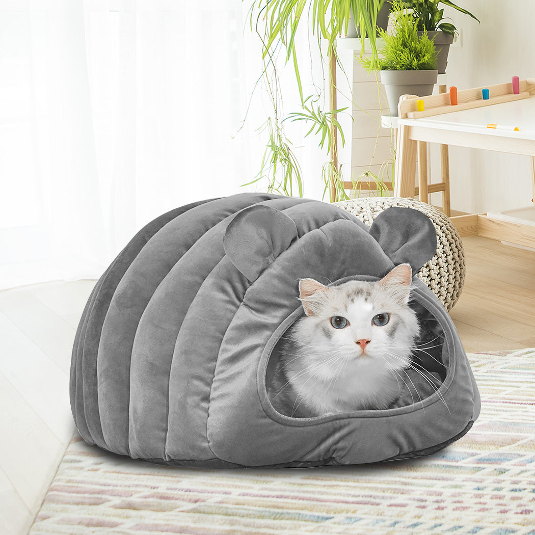 Pet Bed Comfy Kennel Cave Cat Beds Bedding Castle Igloo Round Nest Grey M PaWz