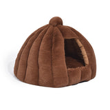 Pet Bed Comfy Kennel Cave Cat Beds Bedding Castle Igloo Nest Brown L PaWz
