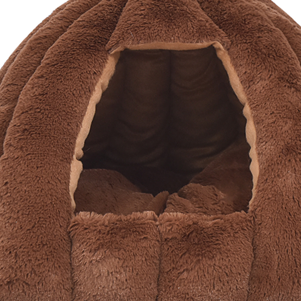 Pet Bed Comfy Kennel Cave Cat Beds Bedding Castle Igloo Nest Brown L PaWz