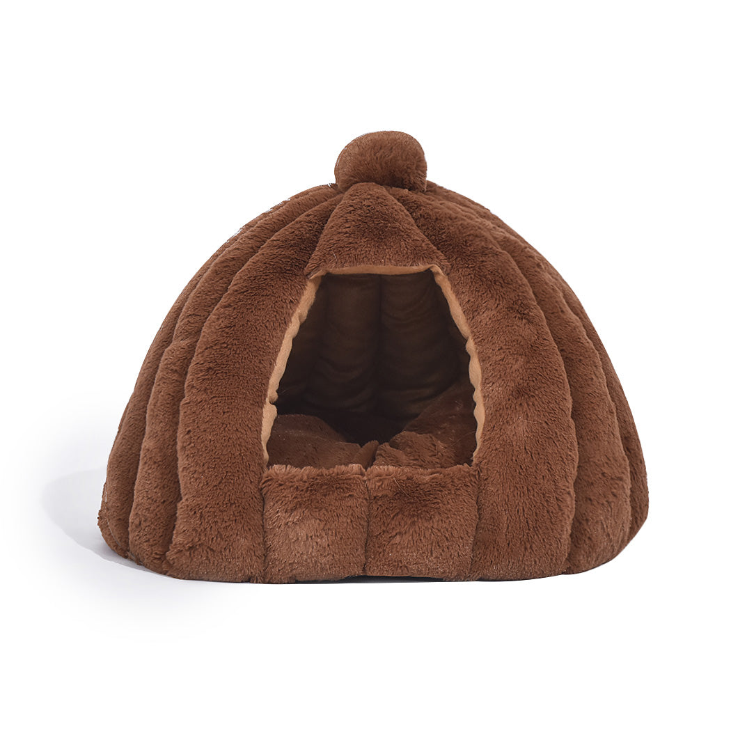 Pet Bed Comfy Kennel Cave Cat Beds Bedding Castle Igloo Nest Brown L PaWz