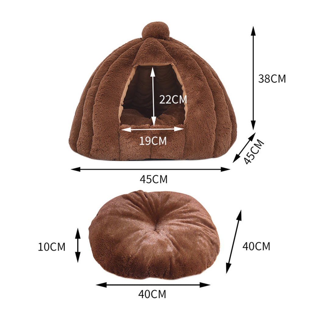 Pet Bed Comfy Kennel Cave Cat Beds Bedding Castle Igloo Nest Brown M PaWz