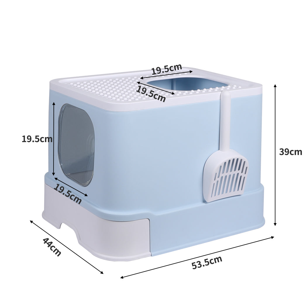PaWz Cat Litter Box Fully Enclosed Kitty Toilet Trapping Odor Control Basin Blue PaWz