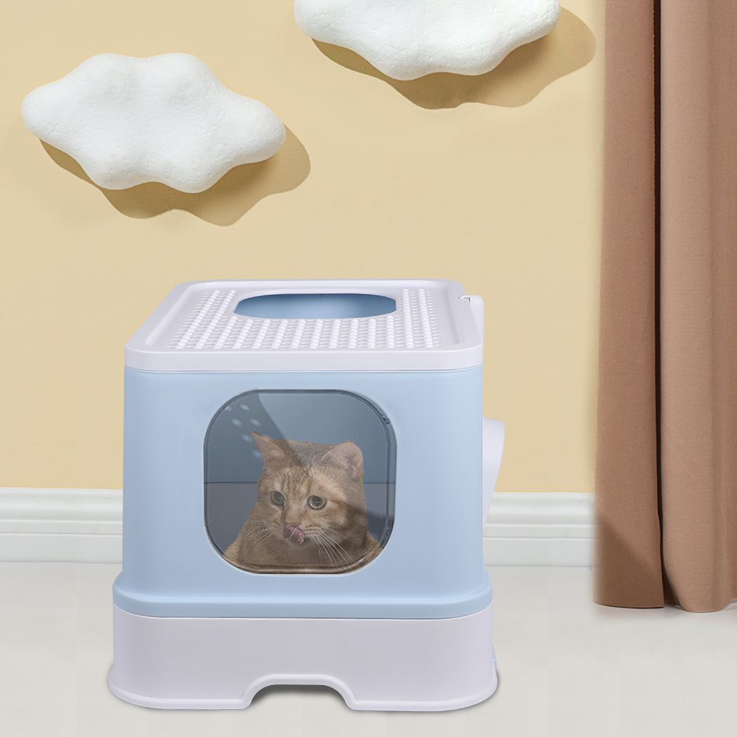 PaWz Cat Litter Box Fully Enclosed Kitty Toilet Trapping Odor Control Basin Blue PaWz