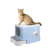 PaWz Cat Litter Box Fully Enclosed Kitty Toilet Trapping Odor Control Basin Blue