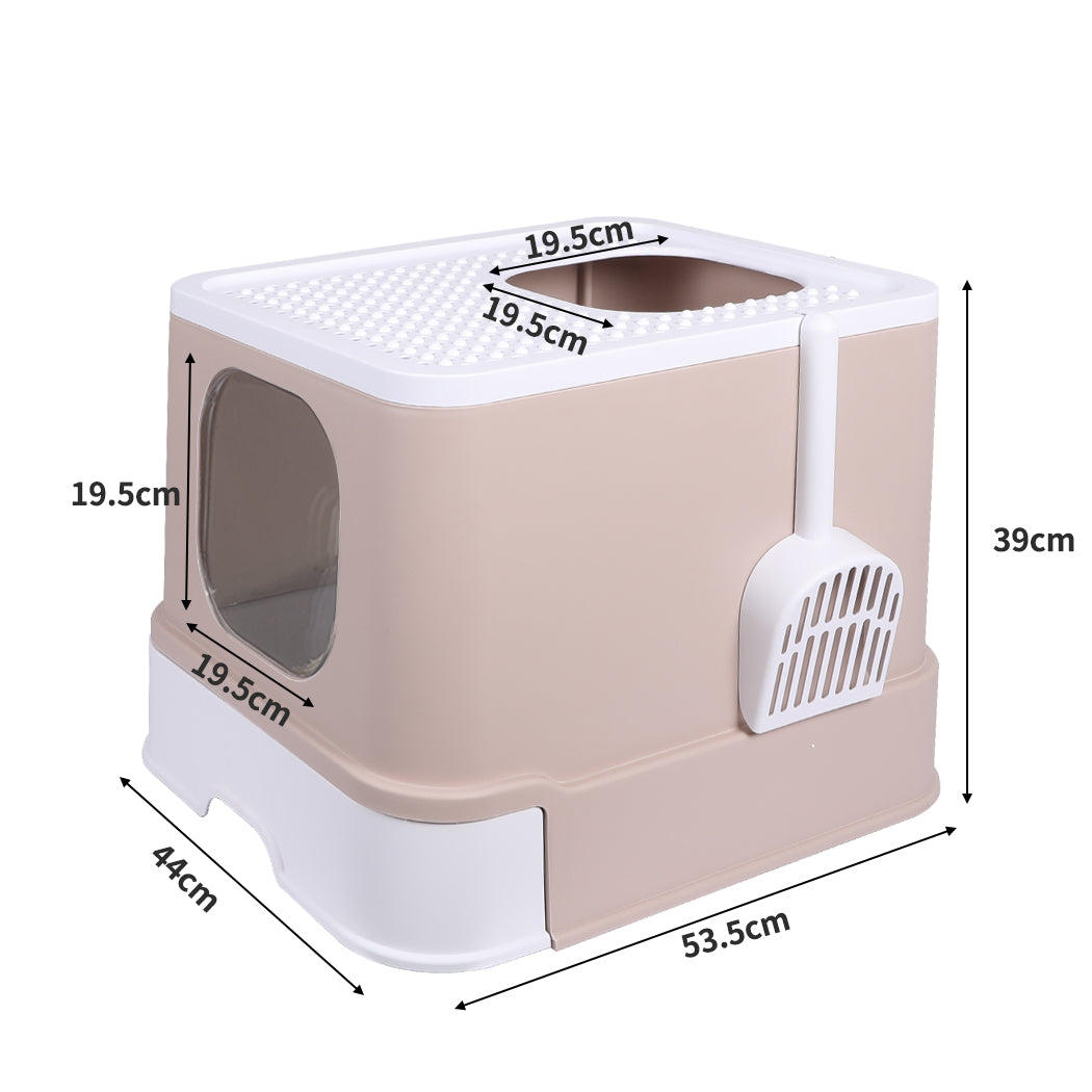 PaWz Cat Litter Box Fully Enclosed Kitty Toilet Trapping Odor Control Basin Coffee PaWz