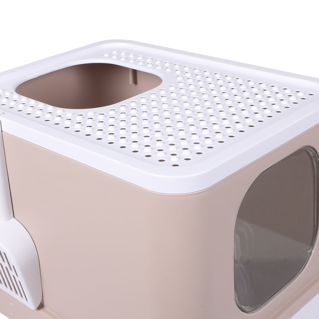 PaWz Cat Litter Box Fully Enclosed Kitty Toilet Trapping Odor Control Basin Coffee PaWz