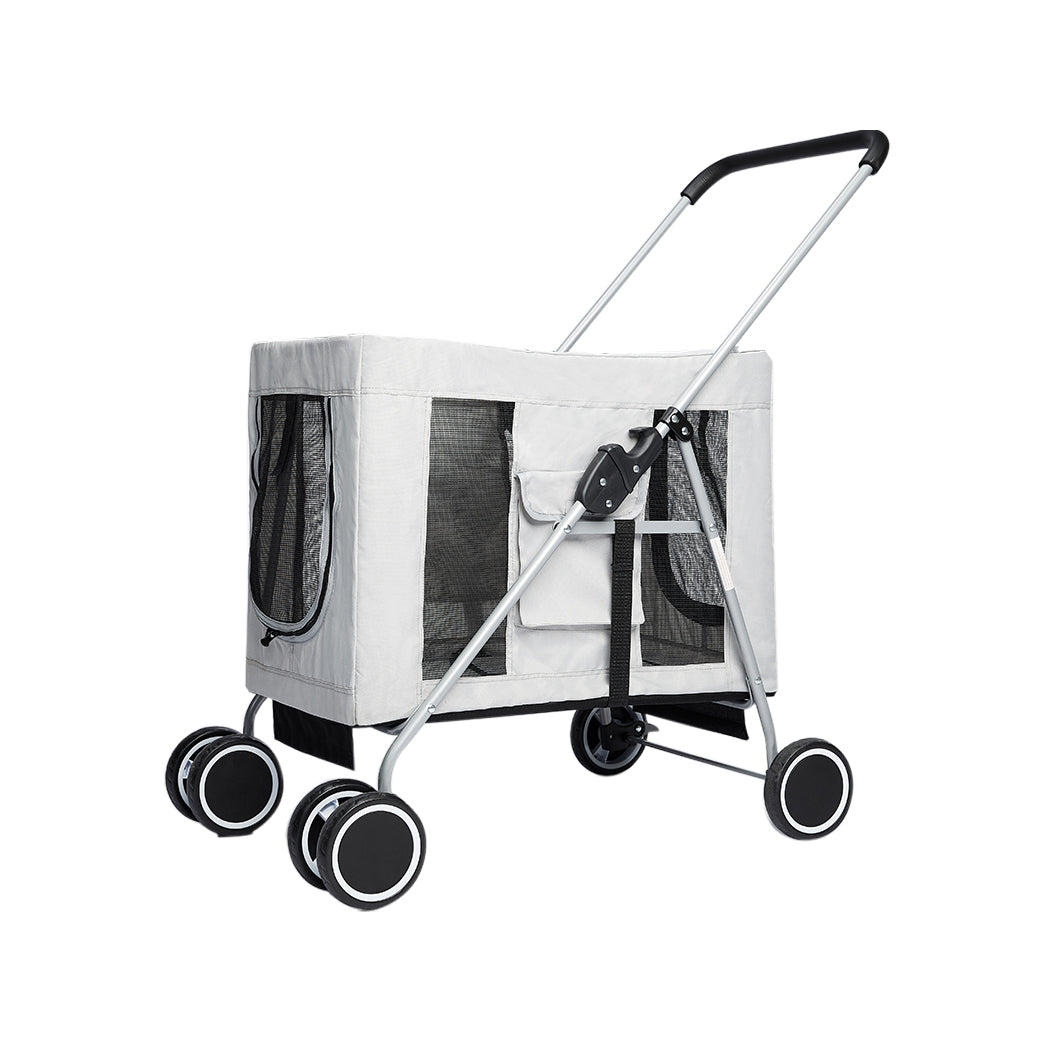Pet Stroller Dog Cat Puppy Pram Travel Carrier 4 Wheels Pushchair Foldable Grey Unbranded