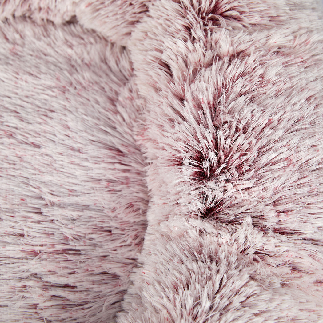 Pet Bed Cat Dog Donut Nest Calming Mat Soft Plush Kennel Pink L PaWz