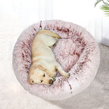 Pet Bed Cat Dog Donut Nest Calming Mat Soft Plush Kennel Pink L PaWz
