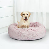 Pet Bed Cat Dog Donut Nest Calming Mat Soft Plush Kennel Pink L PaWz