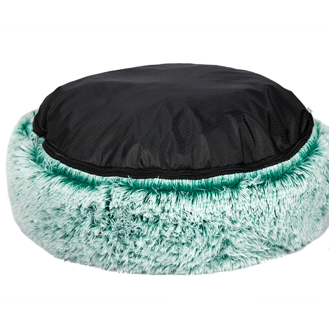 Pet Bed Cat Dog Donut Nest Calming Mat Soft Plush Kennel Teal L PaWz